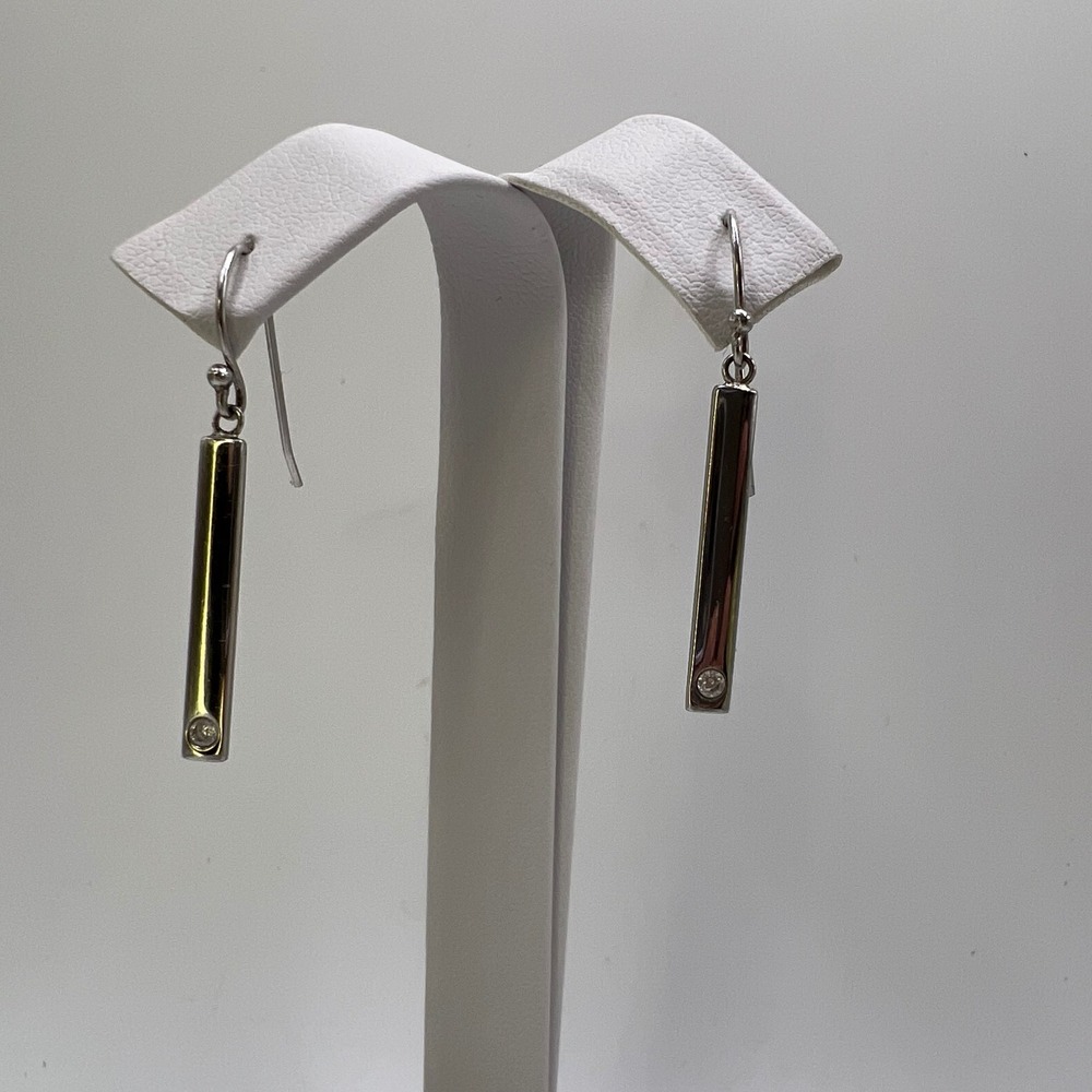 Vintage Sterling Silver 925 Dangling Bar Diamond Earrings,‎ Dangle Drop Earrings - Picture 4 of 9